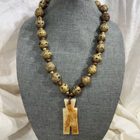 Statement Necklace Chunky Tribal Africa Cameroon Hand-carved Swirl Brass… - Picture 7 of 7